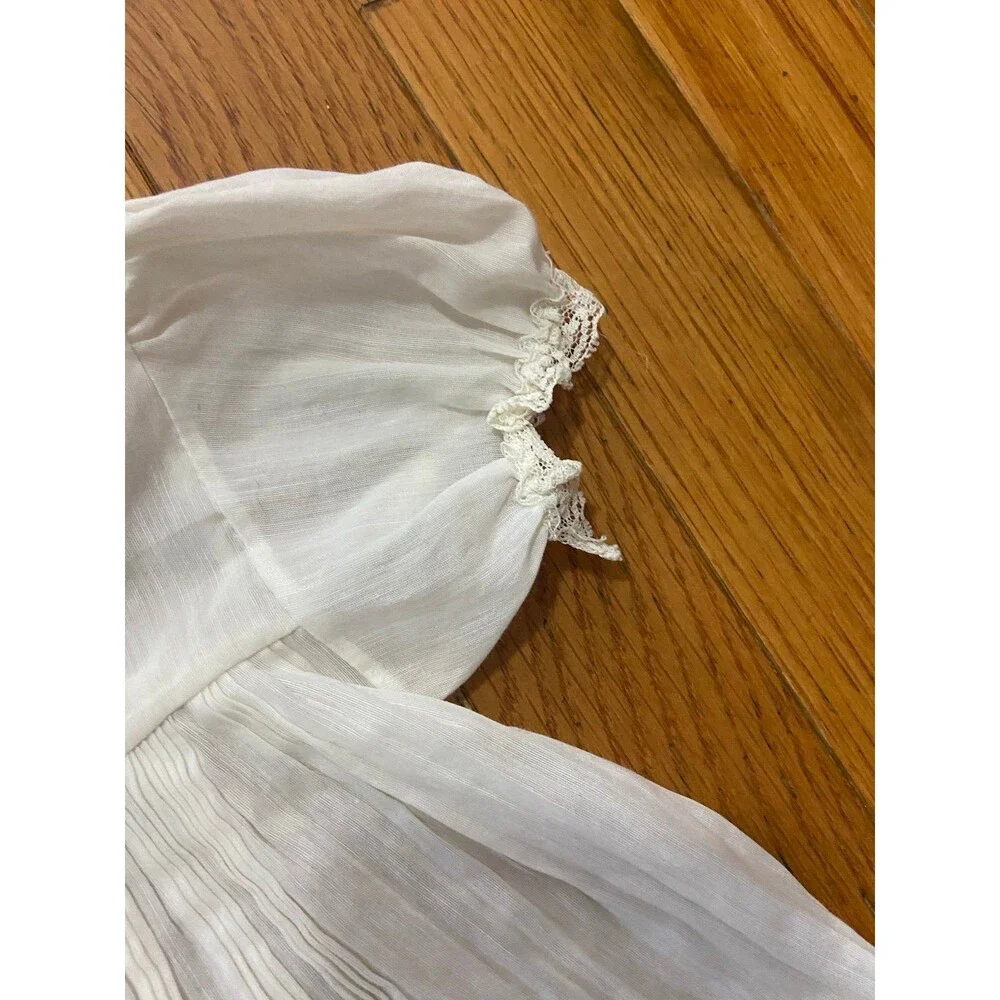 Vintage White Cotton Baby Dress Floral Embroidered Lace‎ Trim Pleated Heirloom